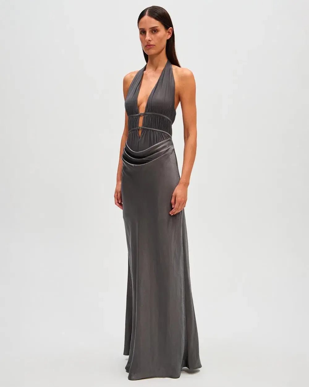 Misha Celine Satin Maxi Dress in Pewter Size 8/S for rent on The Volte - main image
