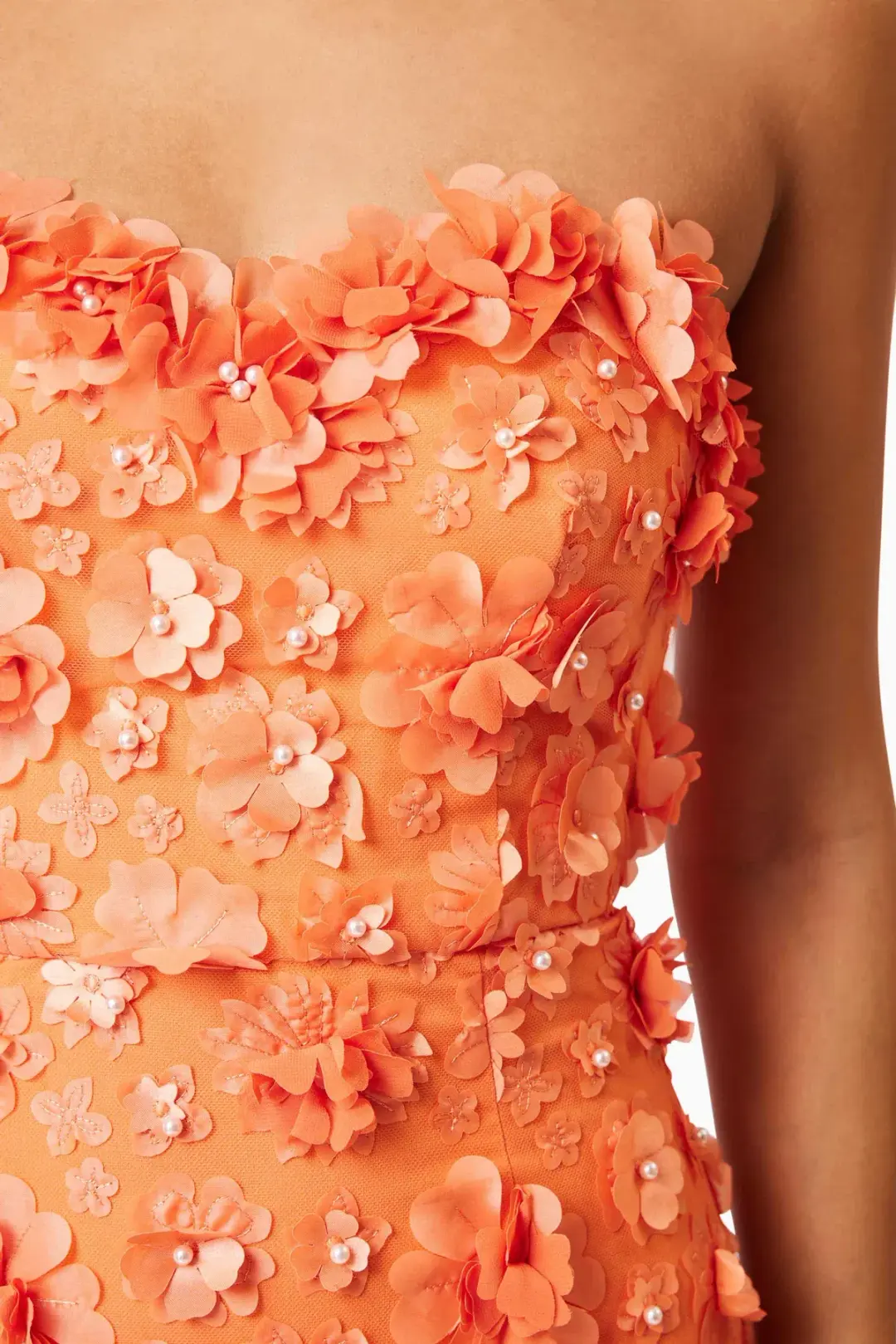 Elliatt Bluebell Strapless 3D Midi Dress Orange Size 6 for rent on The Volte - main image