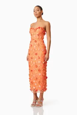 Elliatt Bluebell Strapless 3D Midi Dress Orange Size 6 for rent on The Volte - image 2