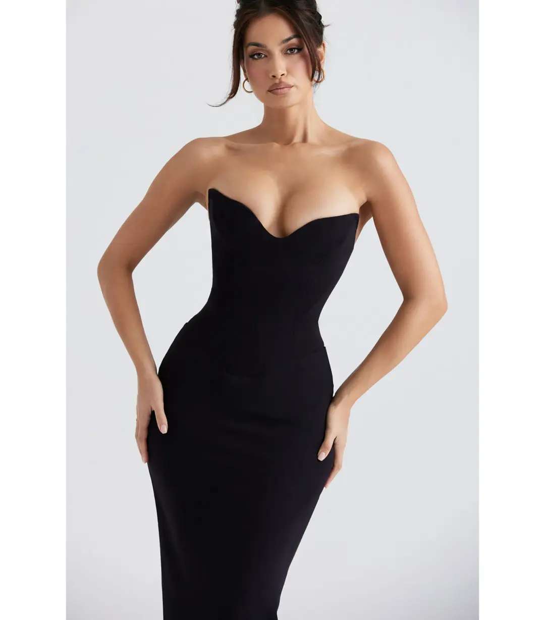 House Of Cb Sabine Crepe Strapless Corset Dress Black Size AU 8 for rent on The Volte - main image