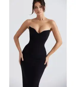 House Of Cb Sabine Crepe Strapless Corset Dress Black Size AU 8 for rent on The Volte - image 3