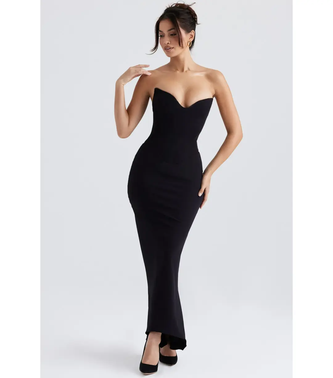House Of Cb Sabine Crepe Strapless Corset Dress Black Size AU 8 for rent on The Volte - main image