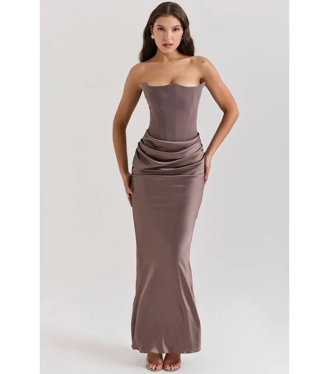 House Of CB Strapless Corset Maxi Dress Smoke Size AU 8 for rent on The Volte - main image