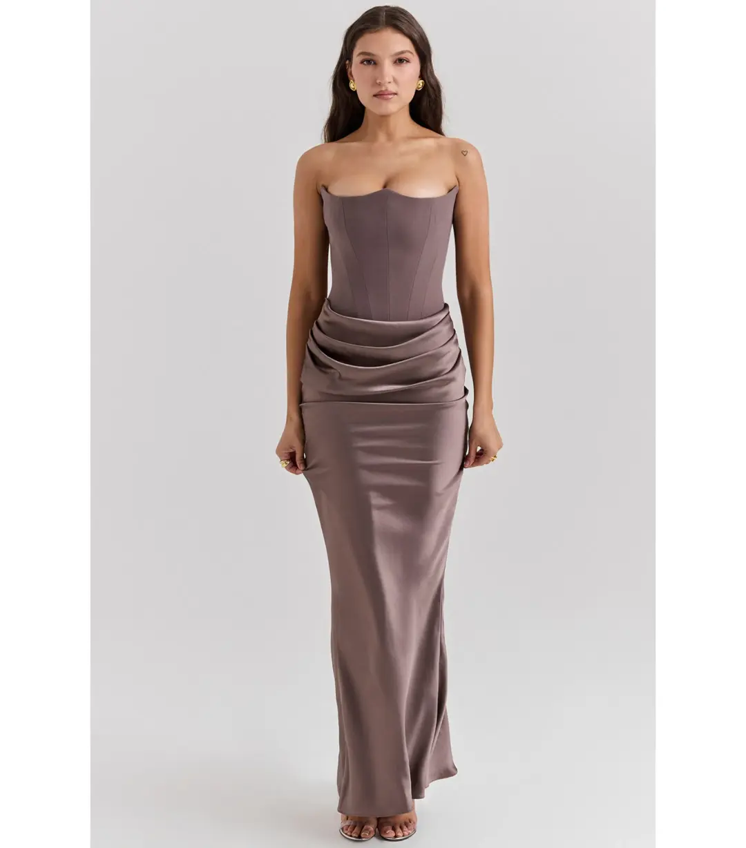 House Of CB Strapless Corset Maxi Dress Smoke Size AU 8 for rent on The Volte - main image