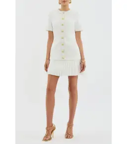 Rebecca Vallance The Clarisse Button Mini Dress White Size AU 10