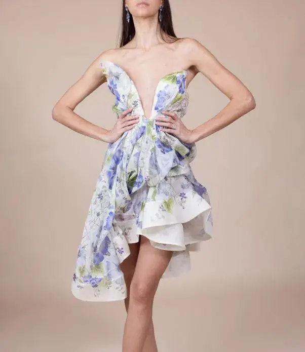 Zimmermann Natura Draped Mini Dress Blue Floral Size 0 / AU 8 for rent on The Volte - main image
