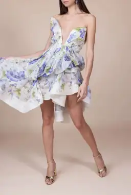Zimmermann Natura Draped Mini Dress Blue Floral Size 0 / AU 8 for rent on The Volte - image 9