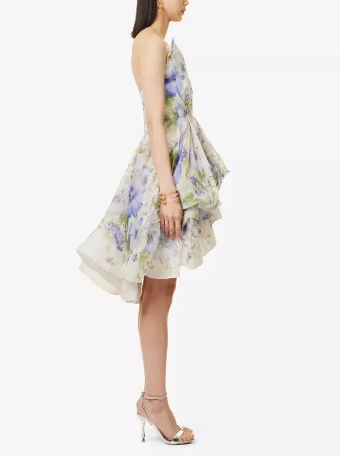 Zimmermann Natura Draped Mini Dress Blue Floral Size 0 / AU 8 for rent on The Volte - main image