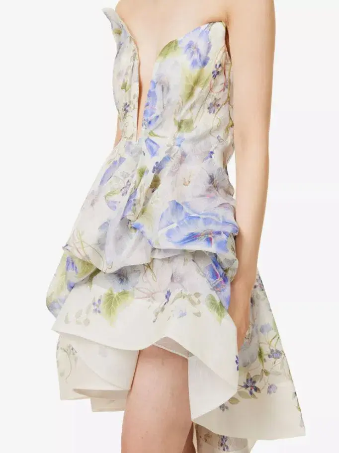 Zimmermann Natura Draped Mini Dress Blue Floral Size 0 / AU 8 for rent on The Volte - main image