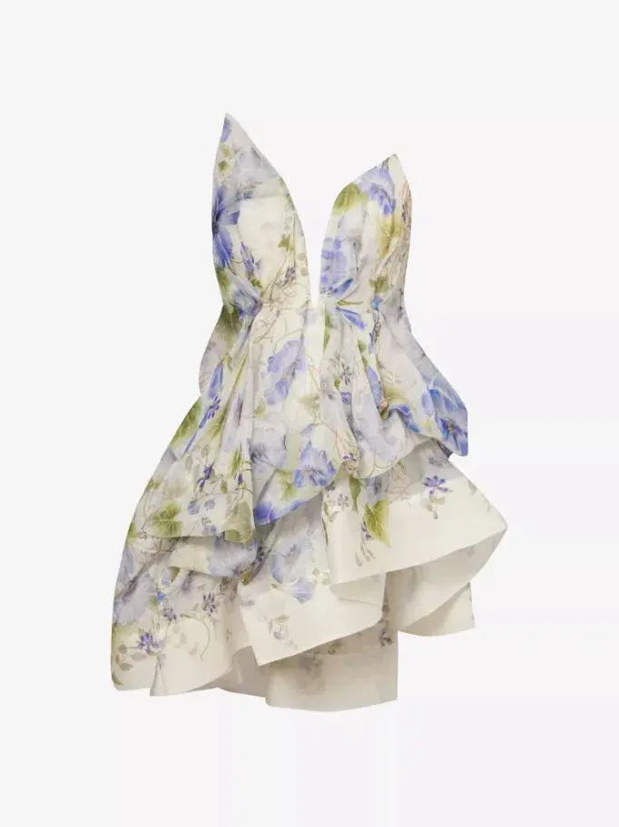 Zimmermann Natura Draped Mini Dress Blue Floral Size 0 / AU 8 for rent on The Volte - main image