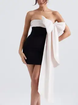 House of CB Jana Bow Mini Dress Black & Ivory Size M (AU 10) for rent on The Volte - image 1