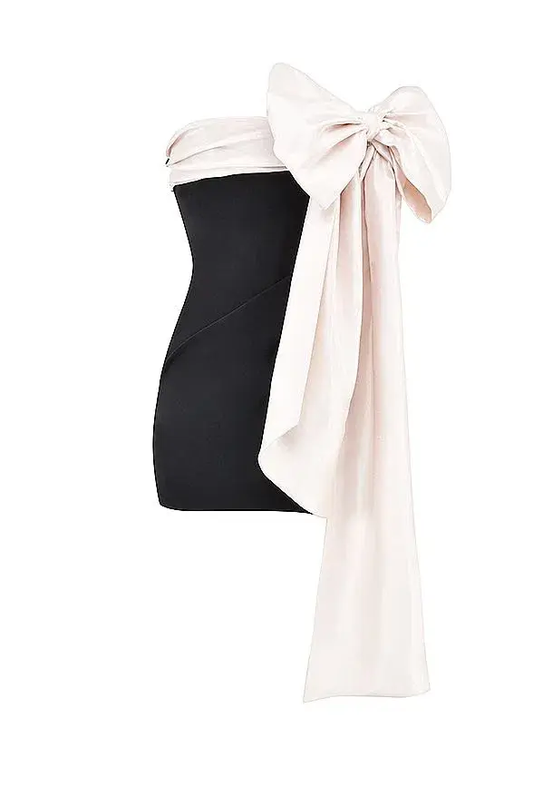 House of CB Jana Bow Mini Dress Black & Ivory Size M (AU 10) for rent on The Volte - main image