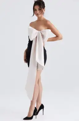 House of CB Jana Bow Mini Dress Black & Ivory Size M (AU 10) for rent on The Volte - image 3