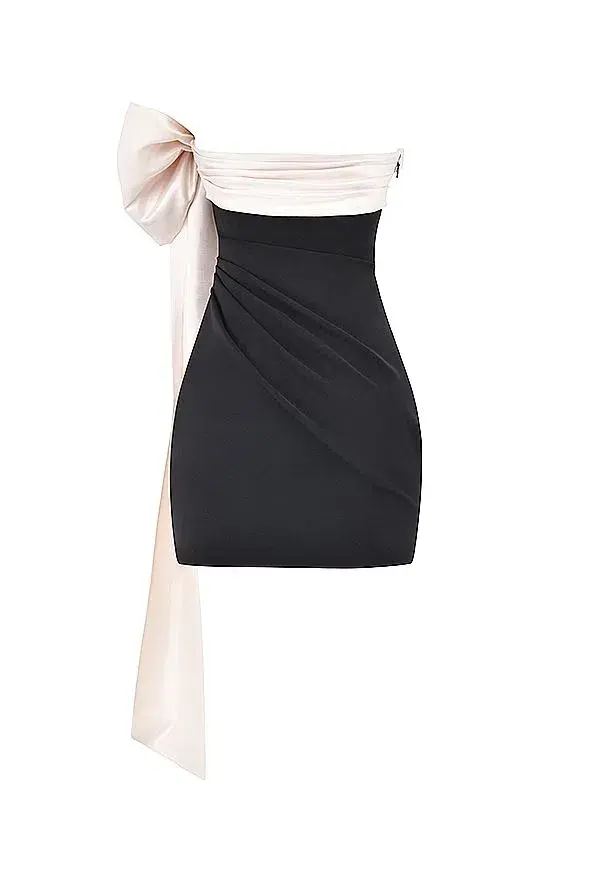 House of CB Jana Bow Mini Dress Black & Ivory Size M (AU 10) for rent on The Volte - main image