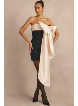 House of CB Jana Bow Mini Dress Black & Ivory Size M (AU 10) for rent on The Volte - image 5