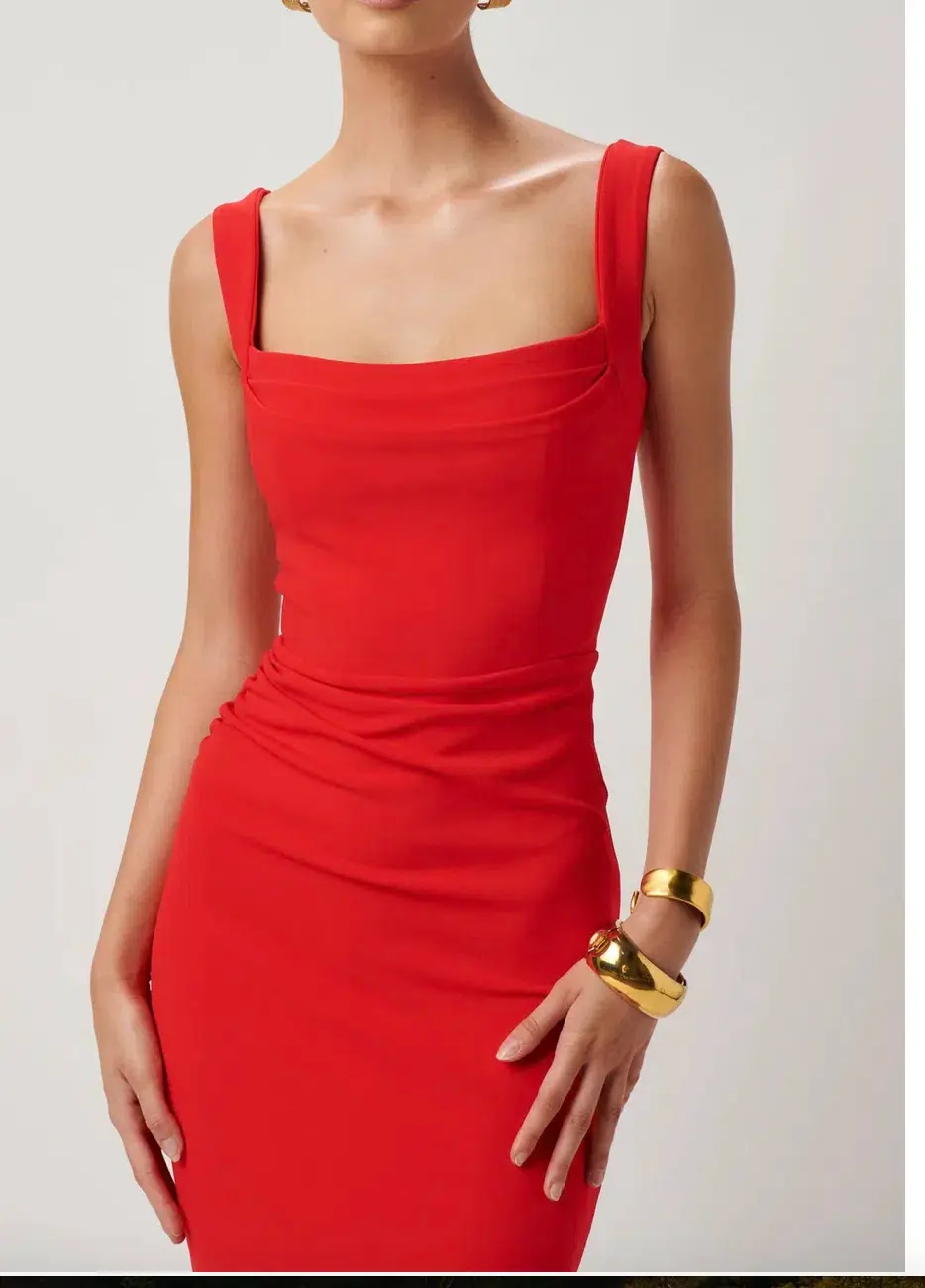 Effie Kats Marbella Midi Dress Cherry Red Size 6 for rent on The Volte - main image