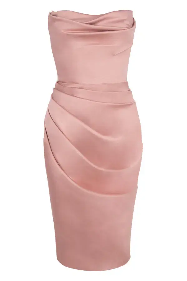 House of CB Emilia Satin Strapless Corset Dress Blush Size M / AU 10 for rent on The Volte - main image