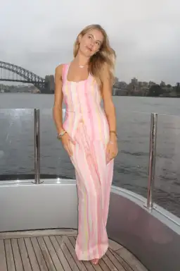 Sneaky Link Isla Linen Vest and Pant Set Pink Stripe Size XL / AU 14