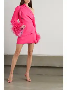 16Arlington Adelaide One Shoulder Feather Crepe Mini Dress Pink Size 8 for rent on The Volte - image 1