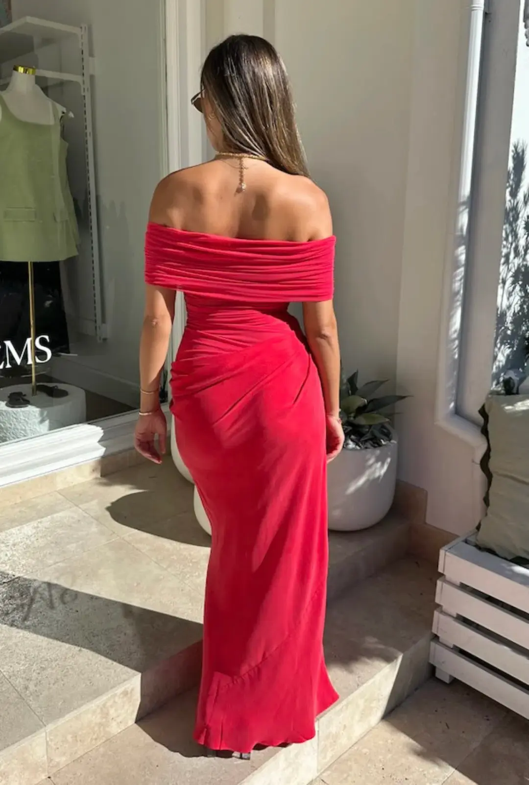 Benni Nico off Shoulder Maxi Dress in Watermelon Size 6 for rent on The Volte - main image
