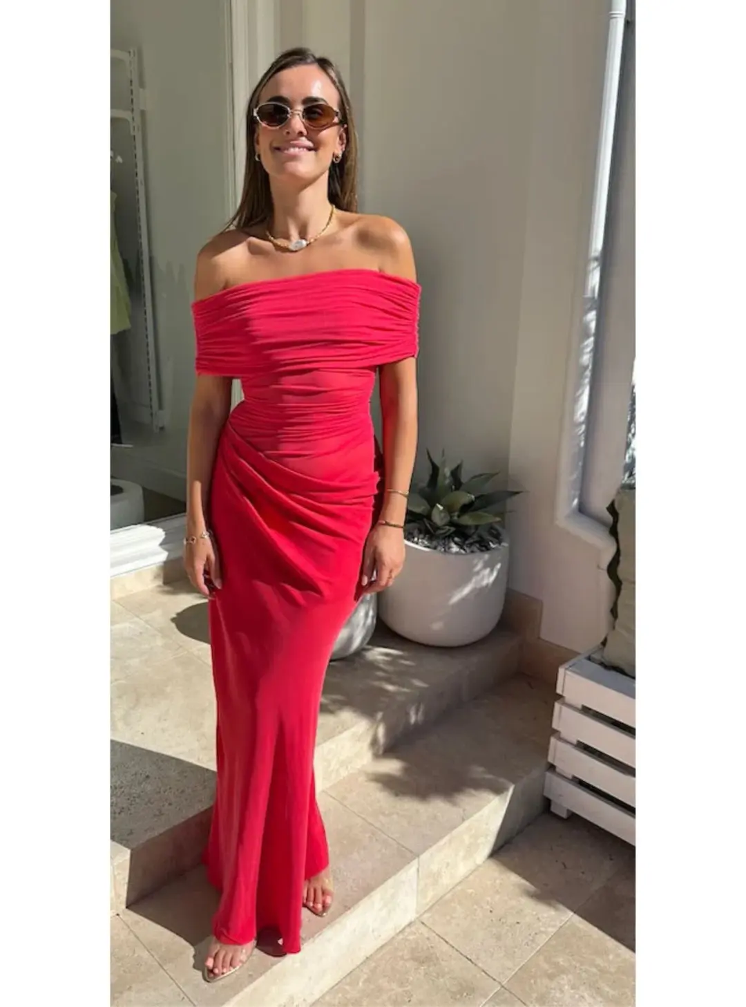 Benni Nico off Shoulder Maxi Dress in Watermelon Size 6 for rent on The Volte - main image