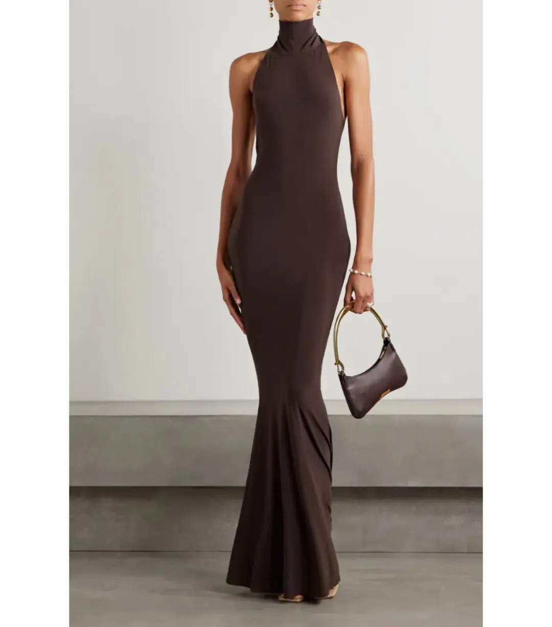 Norma Kamali Turtleneck Jersey Gown Chocolate Size AU 8 for rent on The Volte - main image