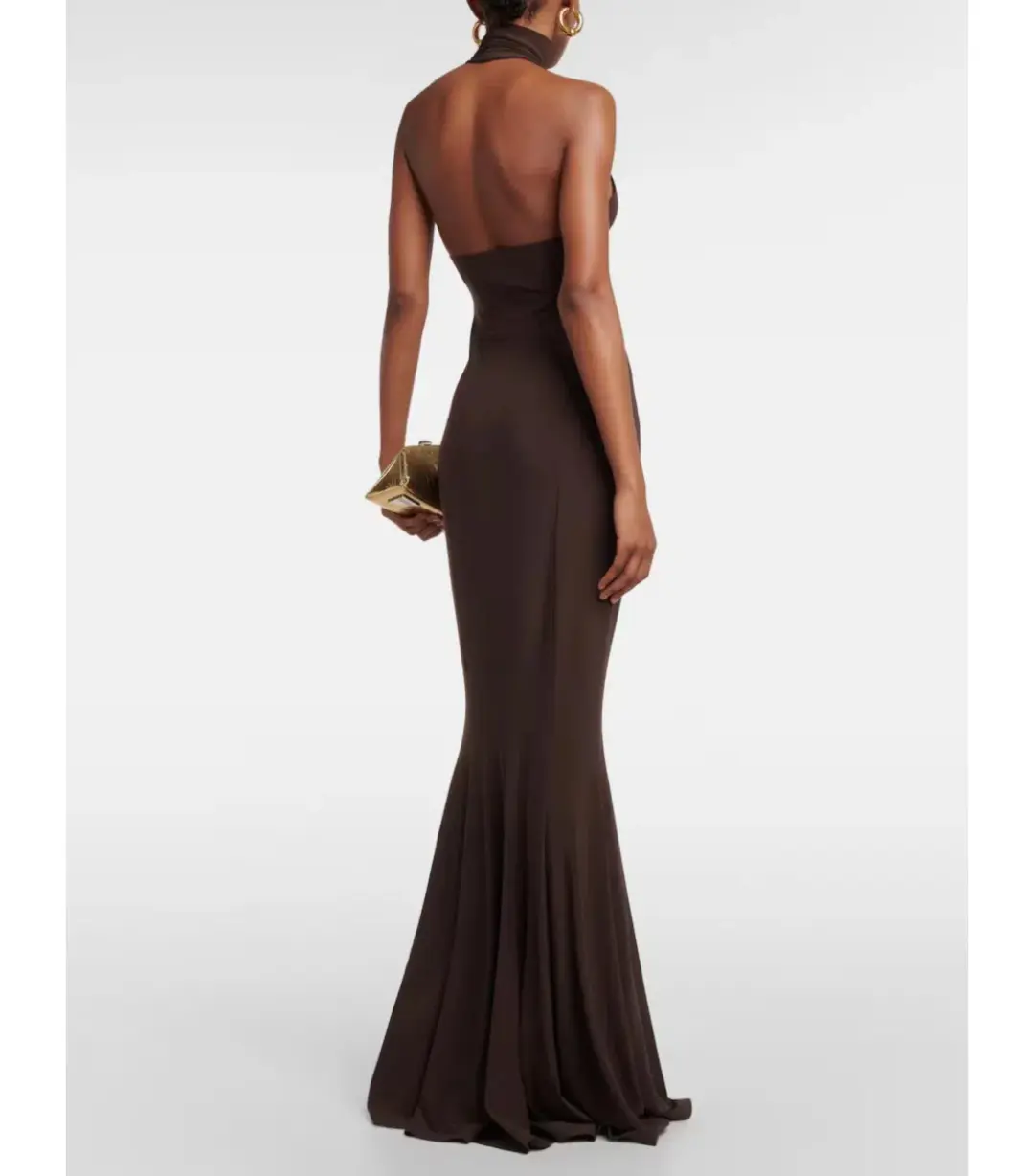 Norma Kamali Turtleneck Jersey Gown Chocolate Size AU 8 for rent on The Volte - main image