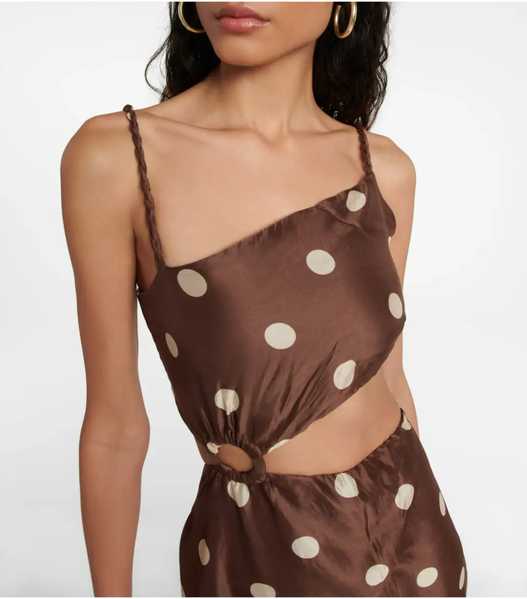 Sir The Label Vivi Asymmetrical Cut Out Dress in Marlon Polka Dot Print Size 1 / AU 8 for rent on The Volte - main image