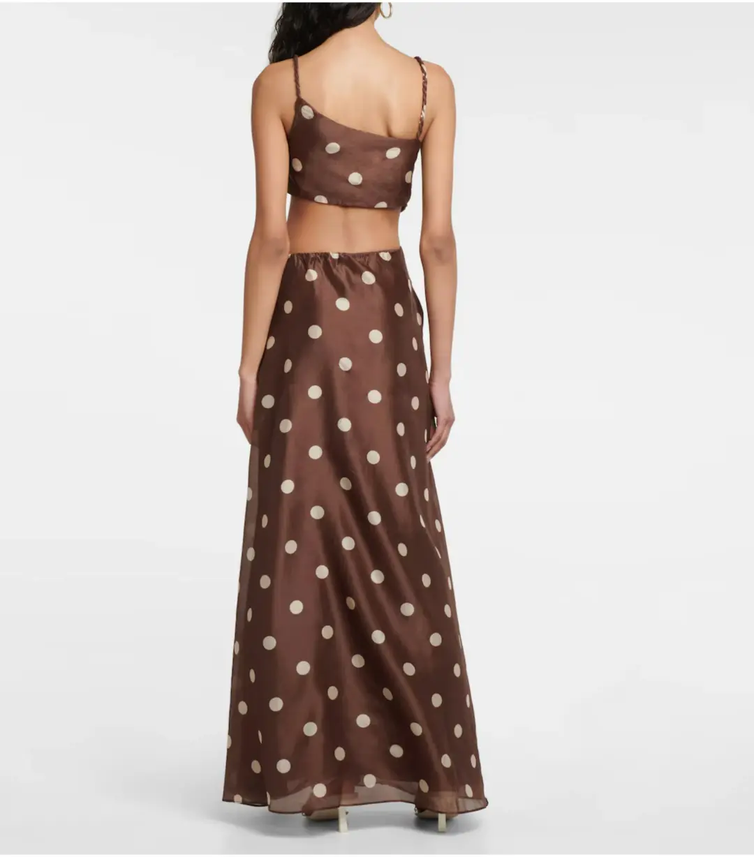 Sir The Label Vivi Asymmetrical Cut Out Dress in Marlon Polka Dot Print Size 1 / AU 8 for rent on The Volte - main image
