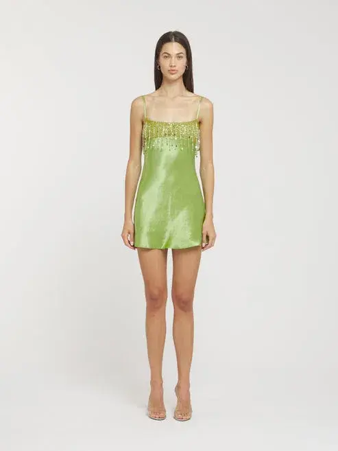Asta Resort Yasmin Hand Beaded Mini Dress in Chartreuse Size Small / AU 8 for rent on The Volte - main image