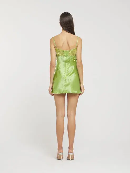 Asta Resort Yasmin Hand Beaded Mini Dress in Chartreuse Size Small / AU 8 for rent on The Volte - main image