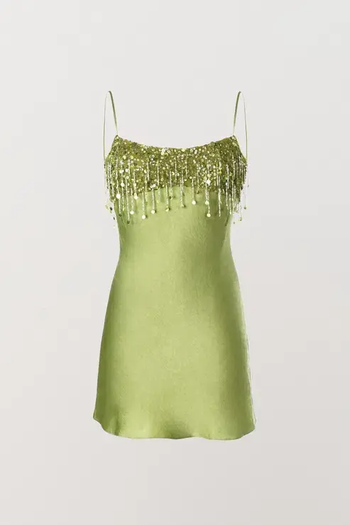 Asta Resort Yasmin Hand Beaded Mini Dress in Chartreuse Size Small / AU 8 for rent on The Volte - main image