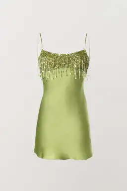 Asta Resort Yasmin Hand Beaded Mini Dress in Chartreuse Size Small / AU 8 for rent on The Volte - image 4