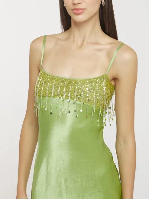 Asta Resort Yasmin Hand Beaded Mini Dress in Chartreuse Size Small / AU 8 for rent on The Volte - main image