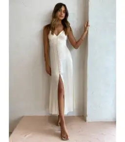 Shona Joy La Lune Cocktail Midi Dress in Cream Size AU 8