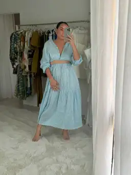 Scanlan Theodore Striped Cotton Voile Crop Shirt and Skirt Set Print Blue Size AU 6 for rent on The Volte - image 8