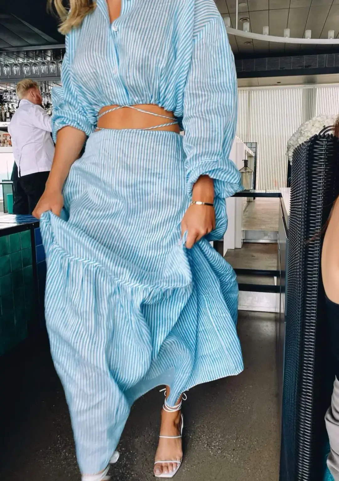 Scanlan Theodore Striped Cotton Voile Crop Shirt and Skirt Set Print Blue Size AU 6 for rent on The Volte - main image