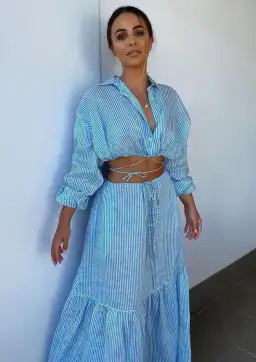 Scanlan Theodore Striped Cotton Voile Crop Shirt and Skirt Set Print Blue Size AU 6 for rent on The Volte - image 2