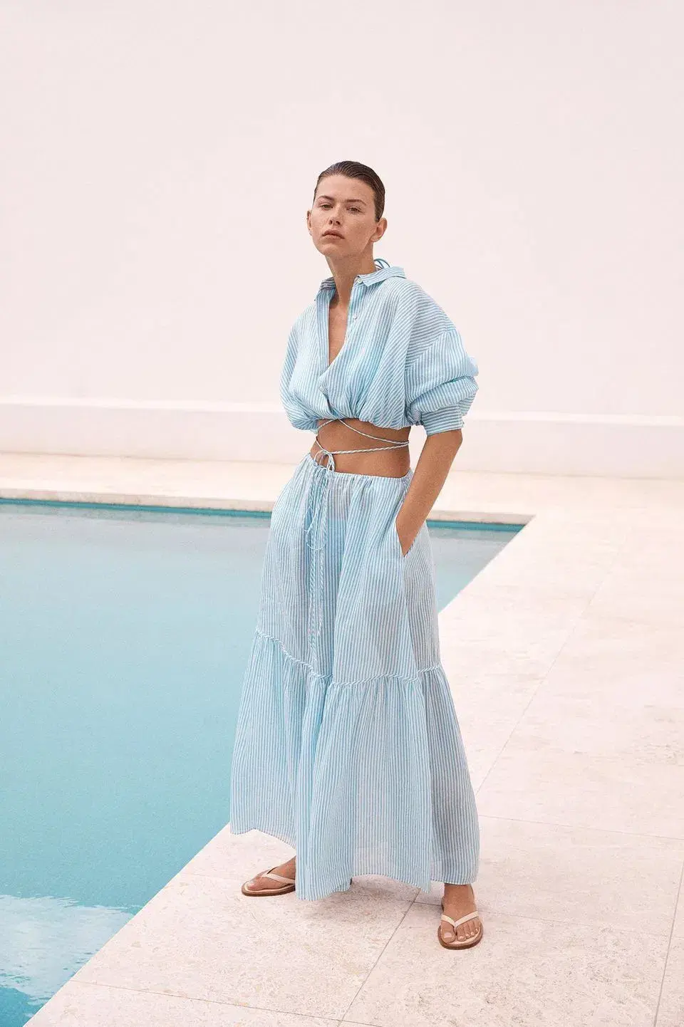 Scanlan Theodore Striped Cotton Voile Crop Shirt and Skirt Set Print Blue Size AU 6 for rent on The Volte - main image