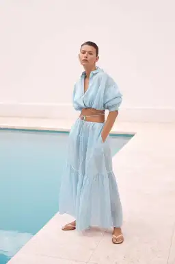 Scanlan Theodore Striped Cotton Voile Crop Shirt and Skirt Set Print Blue Size AU 6 for rent on The Volte - image 1