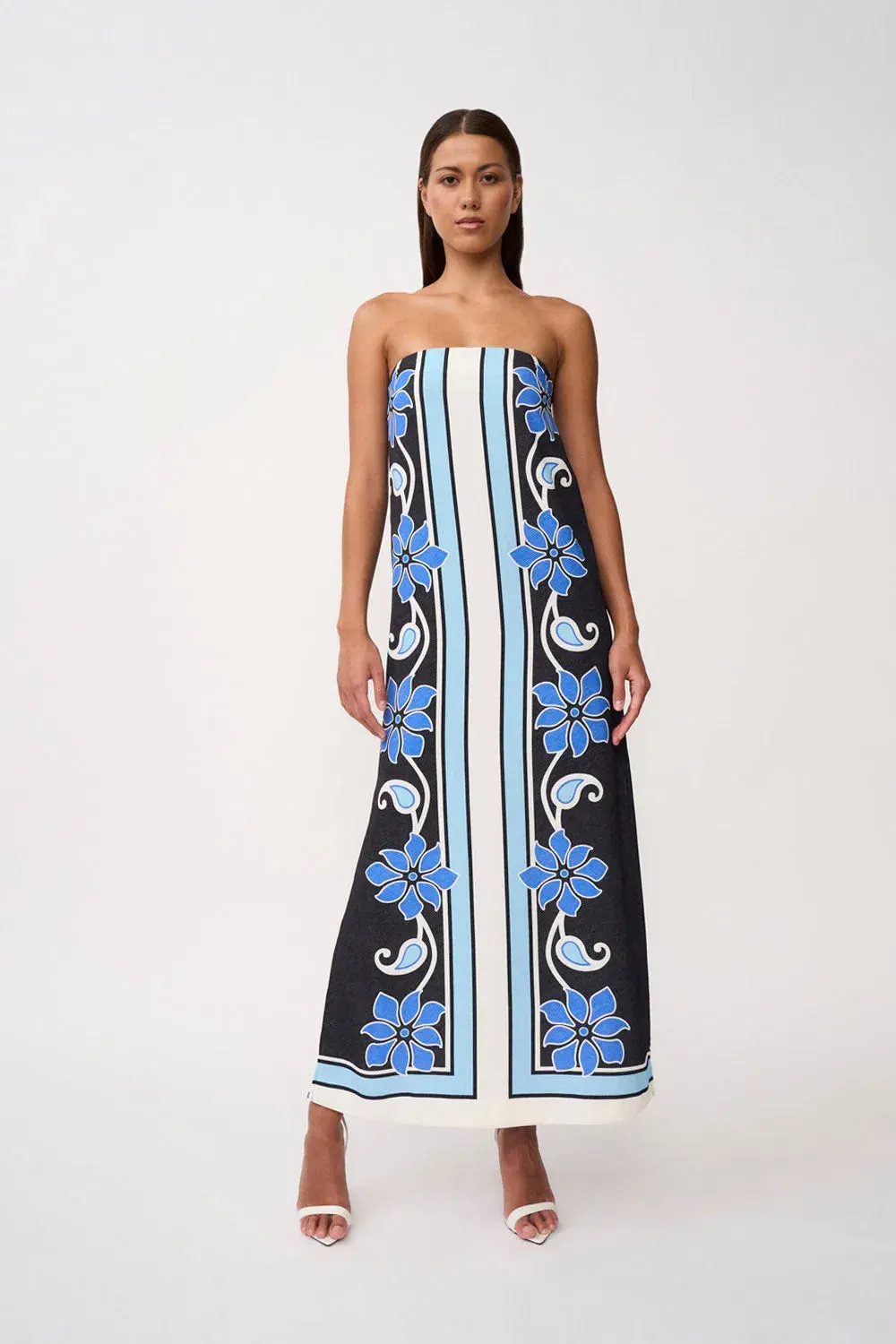 By Johnny Azure Granada Dress in Aqua Navy Ivory Size 12 for rent on The Volte - main image