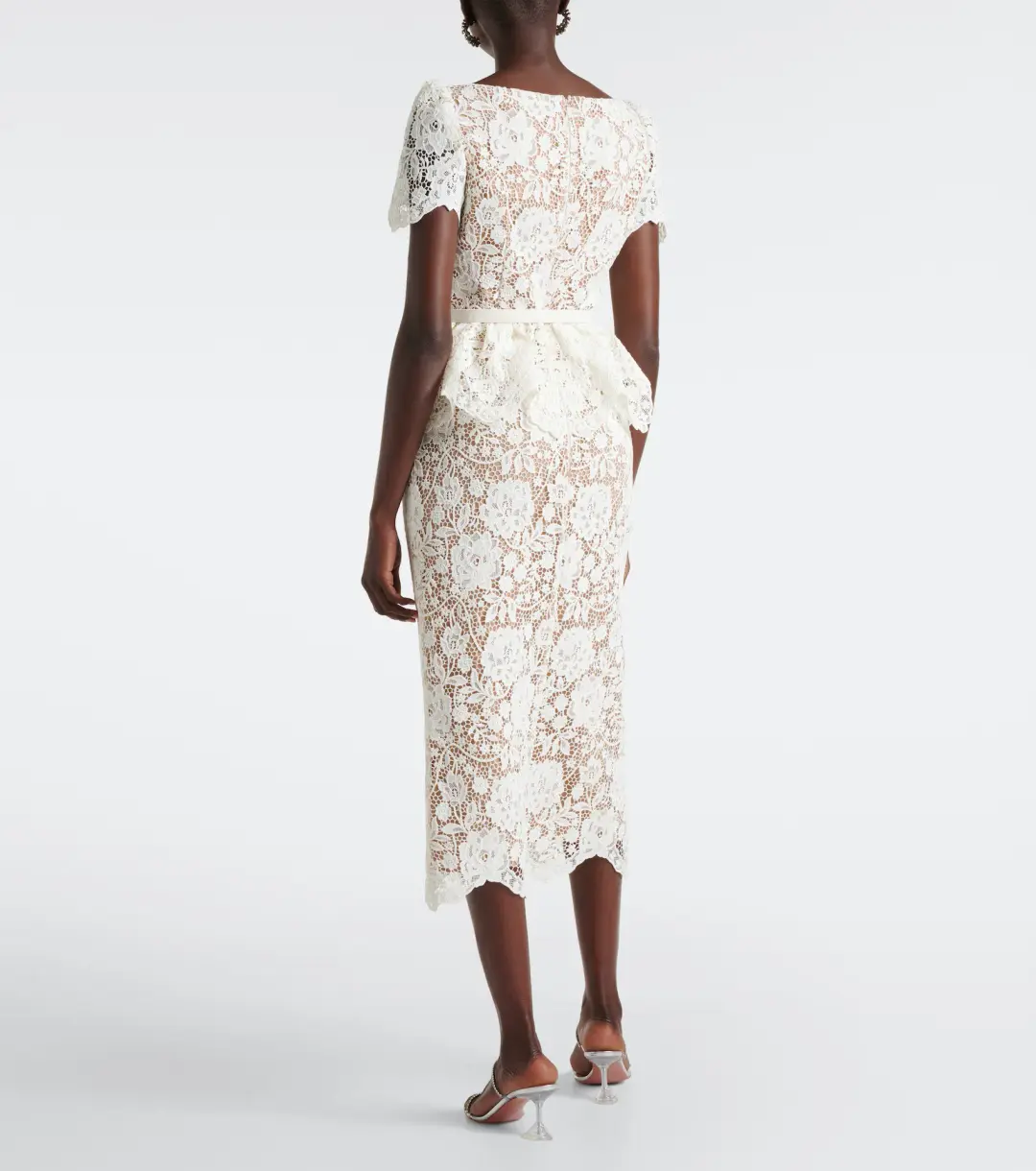 Self Portrait Lace Midi Dress Cream Size 6 for rent on The Volte - main image