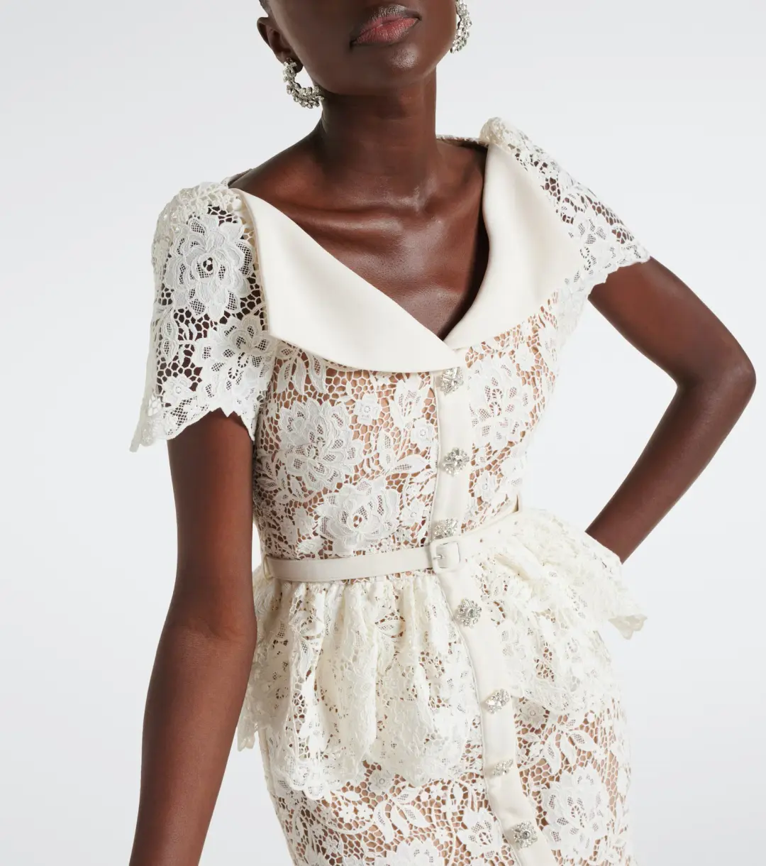 Self Portrait Lace Midi Dress Cream Size 6 for rent on The Volte - main image