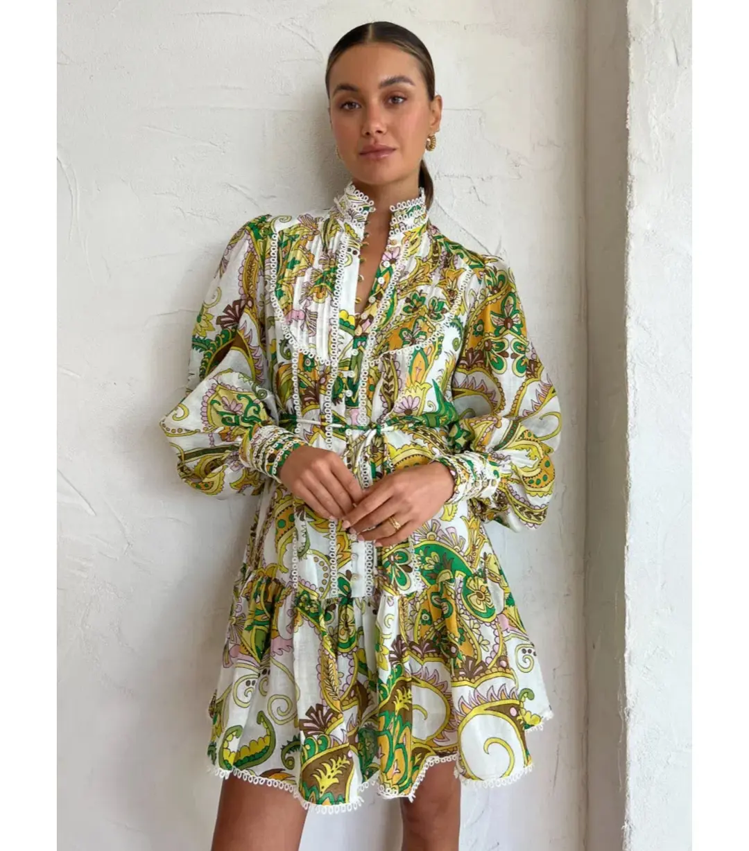 Alemais Octavia Ruffle Mini Dress in Ivory Size AU 6 for rent on The Volte - main image