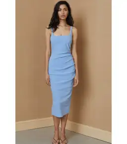 Bec & Bridge Hana Tuck Midi Dress in Sky Blue Size AU 6