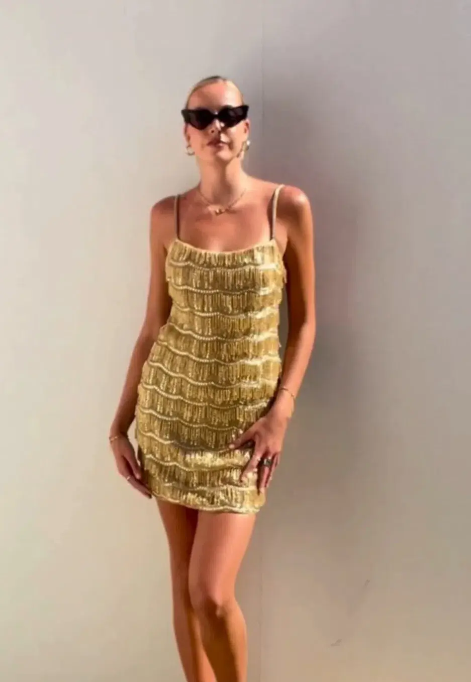 Rachel Gilbert Sadie Mini Dress Gold Size 2 / AU 10 for rent on The Volte - main image