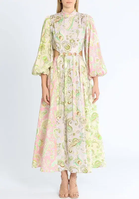 Alemais Marta Cut Out Midi Dress Paisley Print Size 4 for rent on The Volte - main image