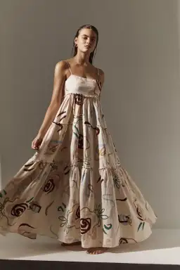 Skye and Staghorn Lottie Tiered Maxi Dress in La Rosa Print Size AU 8 for rent on The Volte - image 1