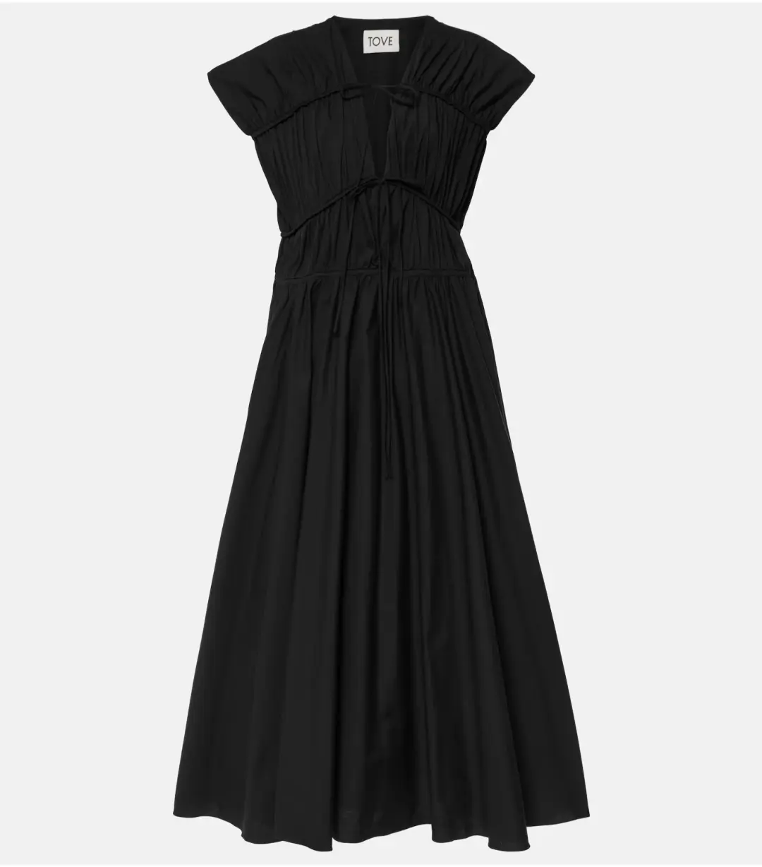 Tove Ceres Gathered Cotton Midi Dress Black Size AU 14 for rent on The Volte - main image