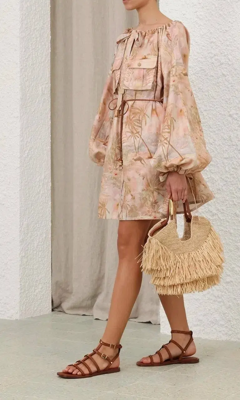 Zimmermann Illuminate Relaxed Mini Dress in Guava Paradise Size XS / AU 6P for rent on The Volte - main image